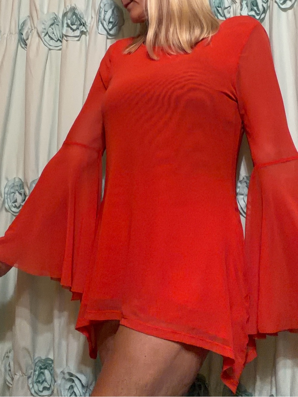 Cupio Bright Orange Flowing Bell Sleeve Blouse